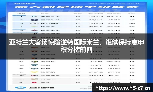 亚特兰大客场惊险逆转国际米兰，继续保持意甲积分榜前四